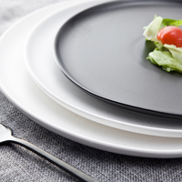 ShengJing – plateau rond en porcelaine de qualité d'hôtel, blanc, noir, mat, Pizza à Steak, bordure basse, vaisselle peu profonde, plateau en porcelaine