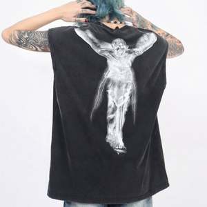 Camiseta sin mangas para mujer, con estampado gráfico personalizado, transpirable, informal, lavada, ecológica, de ajuste holgado, estilo urbano, para verano - Product Image 2