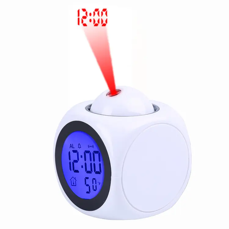 Reloj despertador de proyección, luz LED trasera, proyector, termómetro, reloj despertador de temperatura