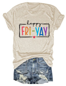 Magliette estive da donna Happy Fri Yay stampa magliette a maniche corte di alta qualità in tinta unita - Product Image 2