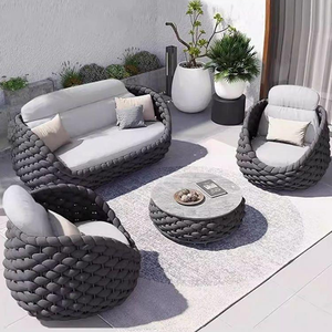 Meubles de jardin modernes Ensemble confortable de chaise de canapé en corde Coussin imperméable durable tissé à la main pour l'hôtel Villa Backyard - Product Image 2