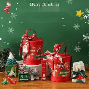 Vriendelijke op maat gemaakte kerstthema luxe ronde doos van EVA-leer, kerst- en nieuwjaarscadeauset - Product Image 3