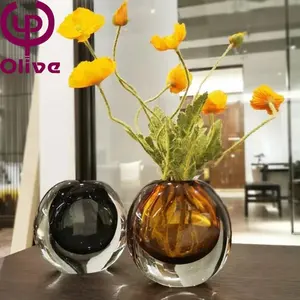 Living quarto mesa hotel arranjo floral boca soprado artesanato decoração água gota forma cristal vidro cinza colorido esmalte vaso