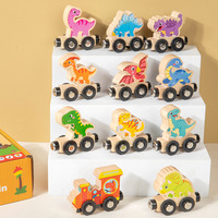 Juguete de Madera de Tren Miniatura para Educación Temprana Infantil, 11 Piezas, Juguete de Vehículo Cognitivo de Animales de Madera Maciza, Juguetes Educativos de Madera para Niños