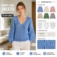 Pull en tricot col en V pour femme, 3G, 100% laine, bleu, motif torsadé ajouré, coupe lanterne ample, pour l'automne et l'hiver