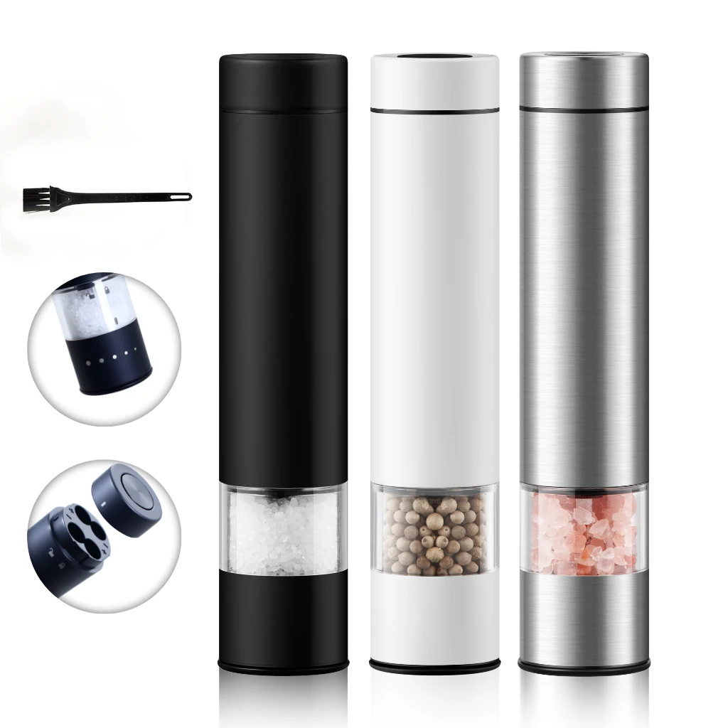 Portable One-Handed Thumb Push Button Electric Salt And Pepper Grinder/Mill Set With External Adjustable Coarseness For BBQ