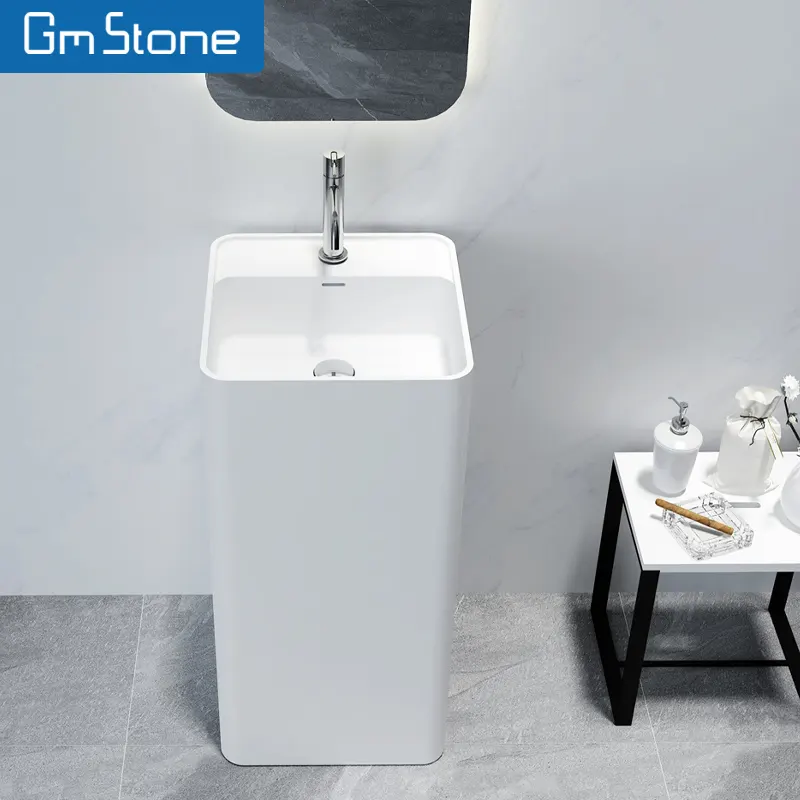 GM stone brand new freestanding basin of solid surface material pedestal wash basin sink