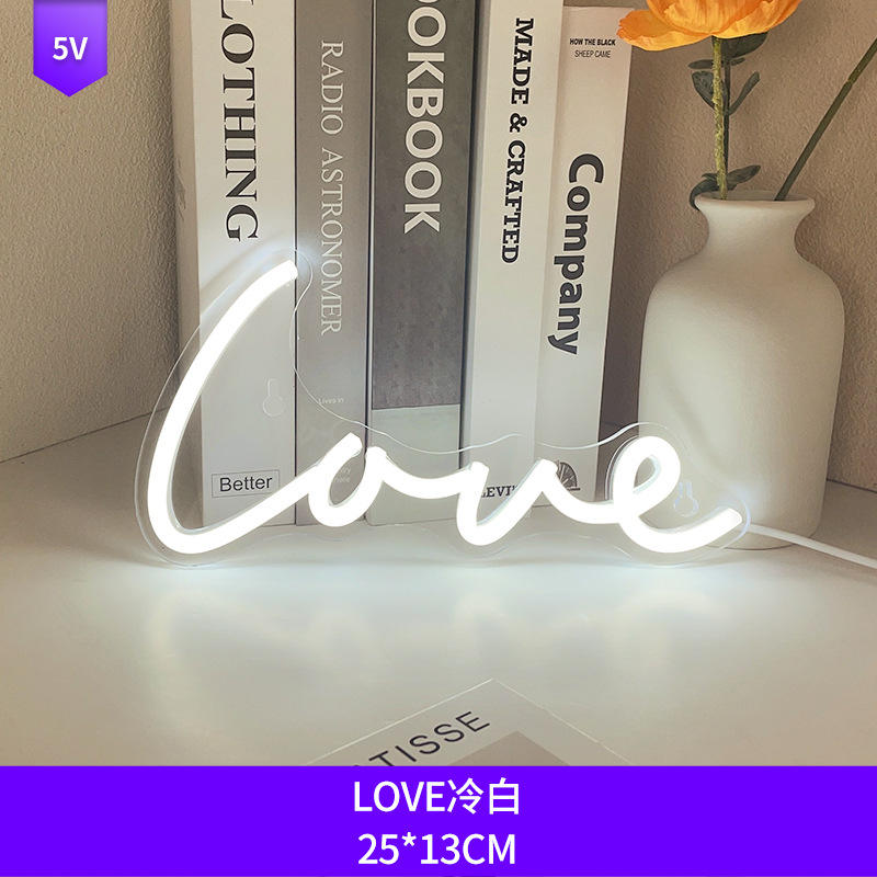 Letra de neón Placa de luz-amor blanco fresco