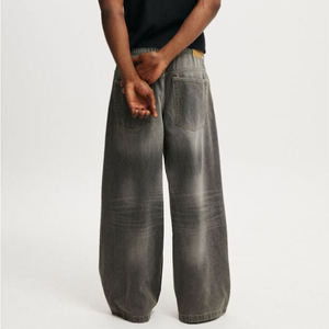 Latest Design Wide Leg Custom Baggy <b>Jeans</b> <b>Men</b> Stone Wash Streetwear Dark Grey Y2k <b>Jeans</b> <b>Drawstring</b> Fly Skating Denim <b>Men</b> <b>Jeans</b> - Product Image 2