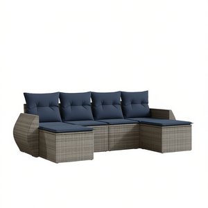 Ensemble de canapés de jardin en polyrotin 6 places, mobilier d'extérieur avec coussins, design contemporain gris - Product Image 1