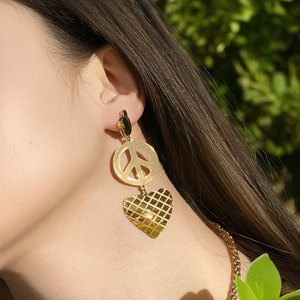 <b>Cute</b> Fashion Dangle Earrings Gold Plated 316L Stainless Steel Heart Peace Sign <b>Bear</b> Design Sustainable Resistant Jewelry Gift - Product Image 3