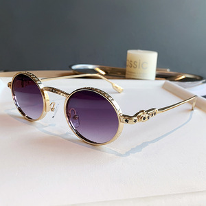 Retro Round <b>Sunglasses</b> Gold <b>Frame</b> UV400 Women's Sun Protection Type 3 PC Lens <b>Small</b> <b>Frame</b> Style - Product Image 2