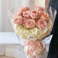 Buket Bunga Mawar Romantis Snow Pear, Pembungkus Kertas Sutra Awan Bunga, Hadiah Florist Buatan Tangan, Kemasan Kertas Tekstur Kasar
