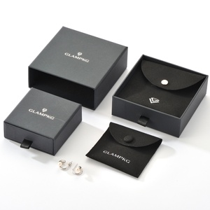 Custom Logo <b>Thick</b> Black Paper Drawer Jewelry Packaging Box Gift Box for Necklace <b>Ring</b> Earring Bracelet - Product Image 1