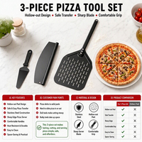Peralatan Dapur 3 Pcs Set Alat Pizza dengan Pisau Pemotong Pizza Berlubang Aluminium 12 Inch, Spatula Makanan, dan Pengangkat Pizza untuk Memanggang