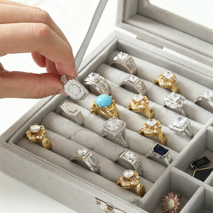 Velvet Jewelry Box Gray Beige Flip <b>Top</b> Ring Necklace <b>Earring</b> Storage Organizer Dustproof Jewelry Case - Product Image 2