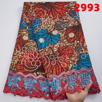 Dentelle africaine cirée 2022 avec broderie de sequins, tissu imprimé africain ciré pour robe de mariée 2993