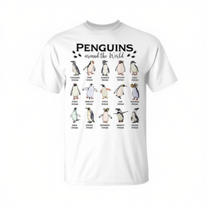 Camiseta con ilustraciones de 15 especies de pingüinos de todo el mundo para amantes de las aves y entusiastas de la naturaleza - Product Image 2