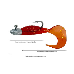 Umpan Pancing Lunak 43mm 2.7g, Kit Kail Jig Head, Jig Crappie, Umpan <span class=keywords><strong>Grub</strong></span> Campuran, Umpan Plastik Lunak untuk Ikan Bass, Trout, dan Panfish - Product Image 2