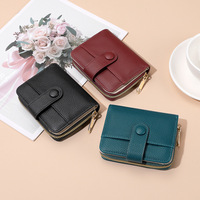 Dompet Koin Pendek Model Ritsleting 2026, Dompet Wanita Fashion Warna Solid Motif Kulit Leci, Dompet Multi-Slot Kartu