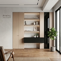 Armoire de chambre intégrée en composite mat crème avec rangement latéral encastré ouvert et miroir