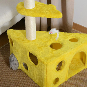 Arbre à chat moderne au design mignon en forme de fromage, meuble d'escalade amusant pour chats d'intérieur, en sisal, emballé en carton - Product Image 6