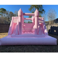 GMY Gonflables Rose pastel Maison gonflable avec toboggan et fosse à balles Gonflabile Tobogane Accessoires de terrain de jeu intérieur