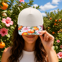 Gorra de Béisbol Personalizada de 5 Paneles con Estampado Floral de Frutas Naranjas, Visera Curva Ajustable, Unisex, Estilo Tropical de Verano
