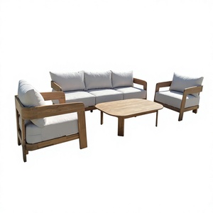 Conjunto de Sofás Modernos y Cómodos para Exteriores con Reposabrazos de Madera, Asientos Individuales, Dobles y Triples, Muebles para Jardín y Parque - Product Image 1