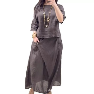 Ensemble deux pièces décontracté pour femme, couleur unie, coupe ample, tailles S-5XL, Marron café, Beige, Blanc, Bleu foncé, Noir, Bleu clair, Kaki - Product Image 3