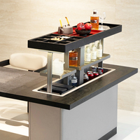 Table à thé intelligente en forme de L moderne avec réfrigérateur-congélateur dissimulé, plateau relevable et commande LED