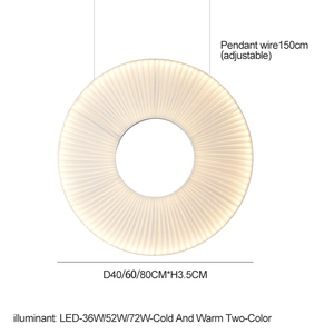 Hitecdad Lustre <span class=keywords><strong>Grande</strong></span> <span class=keywords><strong>Roue</strong></span> 60CM 52W Anneau Boucles D'oreilles Led Grand Plafond Pendentifs Éclairé Fer Tissu Stand Salon - Product Image 4