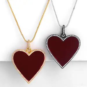 الرجعية الكلاسيكية الذهب والفضة سلسلة المينا تمهيد الماس الأحمر عُقد على شكل قلب قلادة سترة سلسلة للبنات هدية