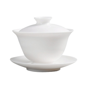 120ml/4oz Gaiwan tè bianco in ceramica Gongfu servizio <span class=keywords><strong>da</strong></span> tè <span class=keywords><strong>con</strong></span> infusore Sancai coperchio ciotola <span class=keywords><strong>piattino</strong></span> per caffè <span class=keywords><strong>da</strong></span> viaggio - Product Image 1