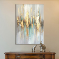 Peinture murale abstraite moderne Wabi Sabi, peinte à la main à l'huile sur toile avec feuille d'or, design texturé 3D pour la décoration du salon