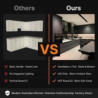 Meuble de cuisine moderne australien noir mat sans poignée, panneau plat HDF E0, fermeture douce, LED, OEM ODM