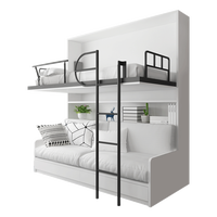 Lit superposé Murphy gain de place avec canapé, lit mural multifonctionnel moderne en bois, lit superposé pliable et dissimulé pour petit appartement