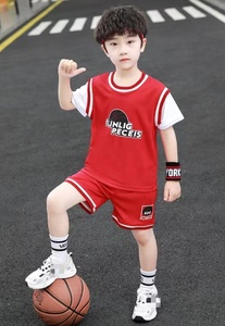 Nouvelle <span class=keywords><strong>tenue</strong></span> pour garçons-Maillot de basket-ball élégant pour bébés. Vêtements d'été légers à manches courtes pour enfants. - Product Image 3