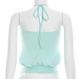 Viviblook Y26TP185 Women Summer Tank <b>Top</b> Sleeveless <b>Top</b> <b>Cross</b> Halter Pleated Elastic Suspender <b>Top</b> Casual Vest - Product Image 3