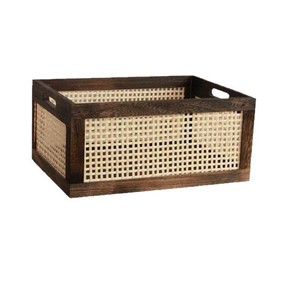 Retro Rattan Woven Solid Wood <b>Storage</b> <b>Basket</b> 35x25x16cm With Handle For Home Desktop Organizing - Product Image 5