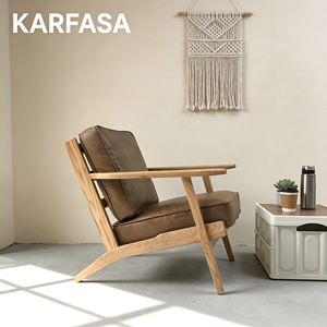 <span class=keywords><strong>Poltrona</strong></span> Reclinabile in Legno di Quercia Massello Stile Nordico con Rivestimento in Pelle per Hotel, Soggiorno e Camera da Letto - Product Image 2