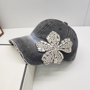 Ultima moda aggiornata donna donna donna nera in denim strass fiore cappellino da Baseball golf cappello da sole cappello da camionista - Product Image 6