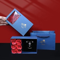 Saint Valentin Rose Boîte Cadeau Fenêtre Couverture 6 Savon Fleur Boîte Pendentif Anneau Boucles D'oreilles Bijoux Emballage Boîte
