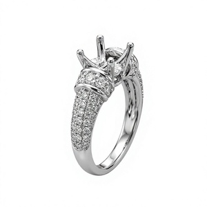 Best Seller 18K Solid Gold <b>Ring</b> Setting <b>Blank</b> Ornate Row Collar Accent Natural Diamond 4-Prong Heavy Band Mount For Luxury Party - Product Image 1