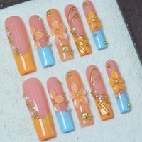 Faux ongles de luxe à presser, longs, forme cercueil carrée, avec art 3D, faits main, fournitures pour ongles