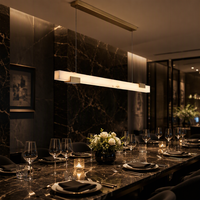 Lustre en albâtre naturel de luxe léger, réglable en hauteur, avec éclairage LED à intensité variable pour restaurant, salon de thé, long comptoir de bar