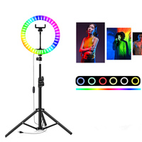 MJ33 Anneau lumineux RGB de 13 pouces pour la beauté, la vidéo, le studio photo, le selfie, lampe annulaire RGB LED avec trépied et télécommande