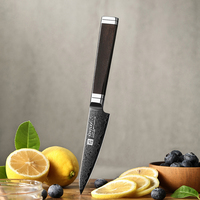 Luxe Damascus staal titanium geplateerde fruitmesjes met ebbenhouten handvat