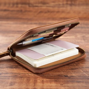 Boshiho Customized Genuine Crazy Horse <b>Leather</b> Notebook with Zipper Workbook <b>Notepad</b> Pocketbook Folder Pen Holders-Gift - Product Image 4