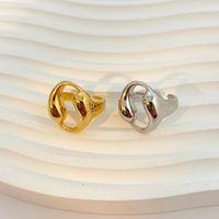 Bague ouverte circulaire à double goutte en acier titane plaqué or 18 carats